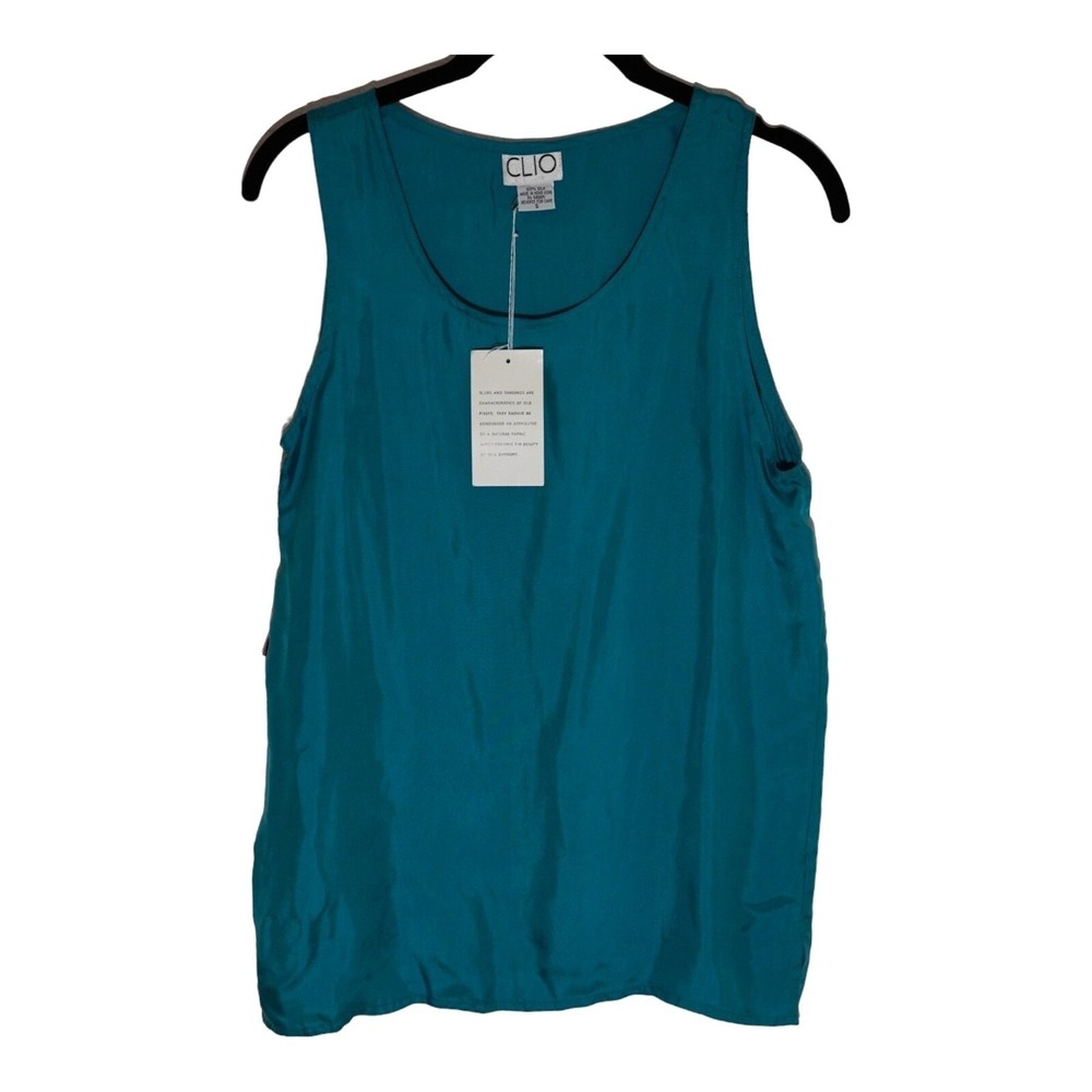 Vintage Clio Silk Tank Top Women Size S Sleeveless Scoop Neck Retro Y2K
